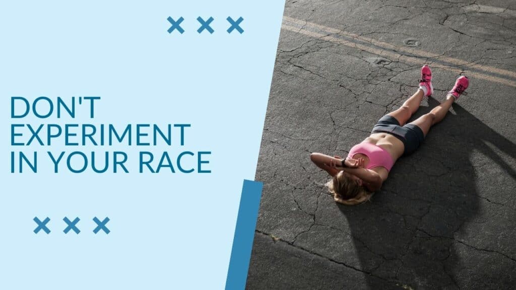 image of a bonked athlete with the words "don't experiment during your race"- why you shouldn't try coke during a race if you haven't done it before.
